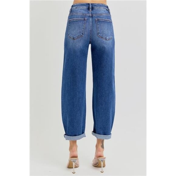 RISEN Full Size High Rise Crop Mild Barrel Jeans Plus Size - Picture 5 of 6